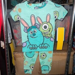 Kids' Mint Green Monster Pajama Set - Bunny-Ear Monster Print Easter pajamas